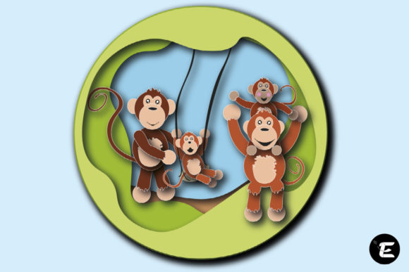Monkey Family 3D SVG for Shadow Boxes & Branding