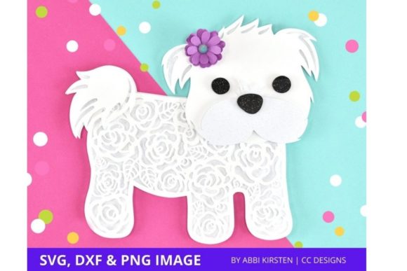 White Maltese Dog Mandala: 3D SVG Shapes
